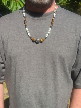 Handmade Beaded Necklace with Tiger Eye and Howlite Stone Beads